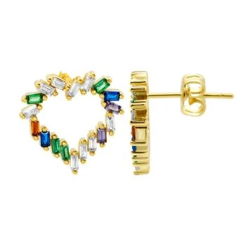 ADORNIA | 14k Gold Plated Rainbow Baguette Open Heart Studs Earrings,商家Premium Outlets,价格¥120