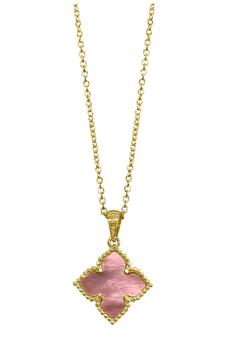 推荐14K Yellow Gold Plated Pink Mother of Pearl Flower Pendant Necklace商品