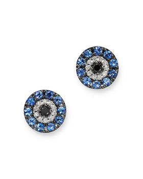 商品Diamond & Sapphire Evil Eye Earrings in 14K White Gold - 100% Exclusive图片