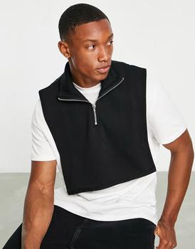 ASOS | ASOS DESIGN oversized sweatshirt bib with half zip in black商品图片,