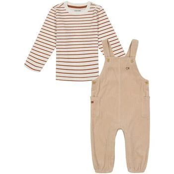 Calvin Klein | Baby Boys 2 Piece Striped T-shirt and Ribbed Velour Overall Set 6.9折