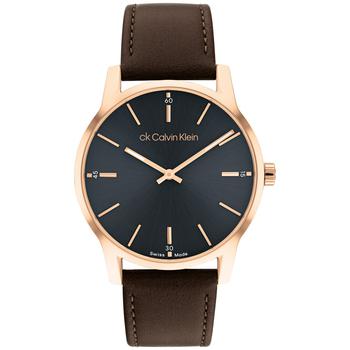 ck手表男是什么牌子, Calvin Klein | Men's Swiss Dressed Brown Leather Strap Watch 40mm商品图片 
