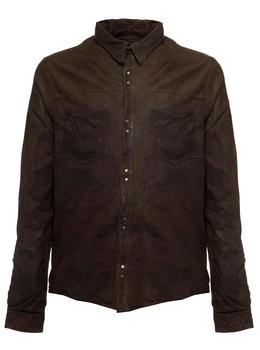 推荐Girogio Brato Mans Brown Leather Shirt Jacket With Pockets商品