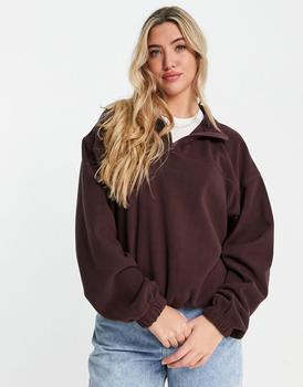 ASOS | ASOS DESIGN oversized half zip fleece in burgundy商品图片,