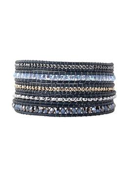 商品Sterling Silver, Leather, Glass Crystal 7 Multi-Gemstone Wrap Bracelet图片