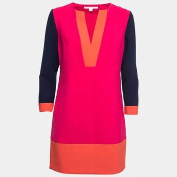 推荐Diane Von Furstenberg Pink Colorblock Crepe Shift Dress S商品