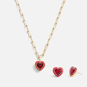 推荐Coach Enamel Heart Gold-Tone Necklace and Earring Boxed Set商品