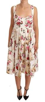 推荐Dolce & Gabbana White Floral Dog Print Cotton Pleated Gown Dress商品