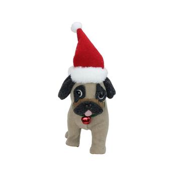 推荐13.25" Plush Brown and Gray Pug Dog with Santa Hat Christmas Decoration商品