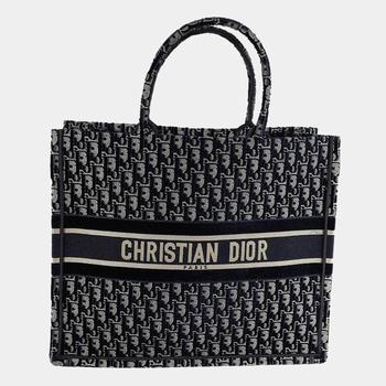 迪奥托特包, [二手商品] Dior | Dior Blue Oblique Velvet Large Book Tote Bag商品图片 8.7折