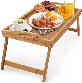 Zulay Kitchen | Bamboo Breakfast in Bed Tray Table with Folding Legs and Handles,商家Premium Outlets,价格¥338