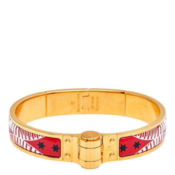 美国爱马仕手镯, [二手商品] Hermes | Hermes Red Eperon D'or Bandana Rouge Enamel Gold Plated Hinged Bracelet商品图片 7.7折, 满1件减$100, 满减