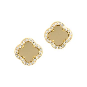 ADORNIA | 14k Gold Plated Crystal Halo Matte Center Clover Earrings,商家Premium Outlets,价格¥383