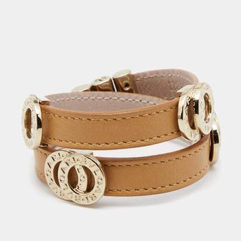 推荐Bvlgari Brown Leather Interlocking Rings Double Coiled Bracelet商品
