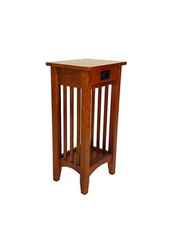 商品Wooden Pedestal Stand with 1 Drawer and Open Bottom Shelf, Oak Brown图片