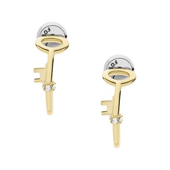 推荐Fossil Women's Archival Gold-Tone Stainless Steel Key Hoop Earrings商品