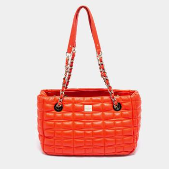 kate spade bag链条包, [二手商品] Kate Spade | Kate Spade Neon Orange Quilted Leather Chain Tote商品图片 6.2折