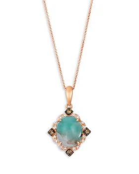 Bloomingdale's | Aquaprase & White and Brown Diamond Halo Pendant Necklace in 14K Rose Gold, 20",商家Bloomingdale's,价格¥25441