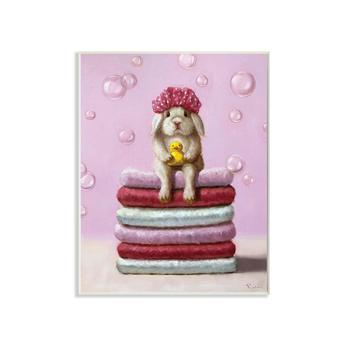 商品Cute Baby Rabbit on Bath Towels Soap Bubbles Art, 10" x 15"图片