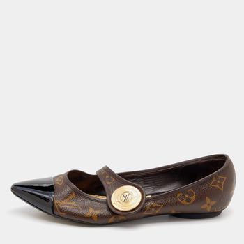 lv鞋, [二手商品] Louis Vuitton | Louis Vuitton Brown/Black Monogram Canvas And Patent Leather Mary Jane Ballet Flats Size 36.5商品图片 满1件减$100, 满减