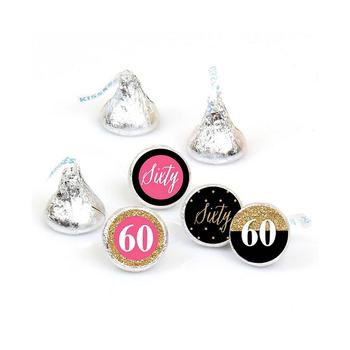推荐Chic 60th Birthday - Pink, Black and Gold - Round Candy Sticker Favors - Labels Fit Hershey's Kisses (1 sheet of 108)商品