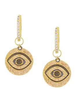 Eye Candy LA | Luxe Goldtone & Cubic Zirconia Evil Eye Drop Earrings商品图片,5折