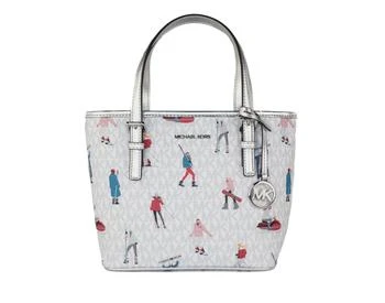 推荐Michael Kors Jet Set Girls Print Signature PVC XS Carryall Top Zip Tote (Bright White Multi)商品