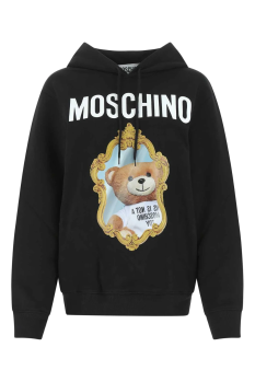 Moschino | MOSCHINO 女士黑色棉质镜框小熊字母徽标印花连帽卫衣 V1712-5428-7555商品图片,独家减免邮费
