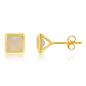 Sterling Silver and 14k Yellow Gold Plated Princess Cut 6mm Gemstone Square Stud Earrings with Push Backs product img