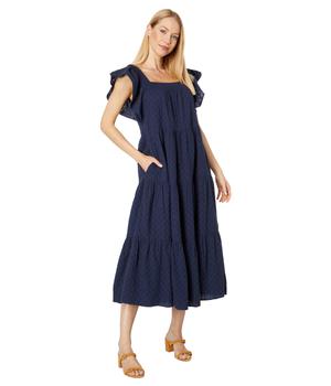 Madewell | Ruffle-Sleeve Tiered Midi Dress in Textured Check商品图片,5折