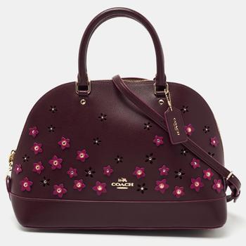 推荐Coach Purple Floral Applique Leather Sierra Satchel商品