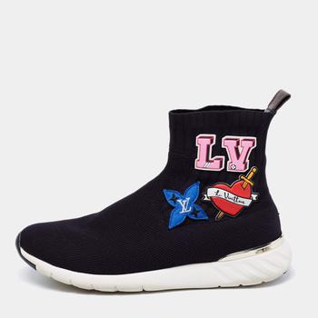 lv高帮鞋, [二手商品] Louis Vuitton | Louis Vuitton Black Knitted Fabric Black Heart High Top Sneakers Size 41商品图片 8.7折