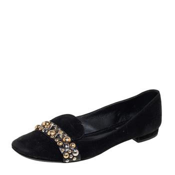 lv鞋, [二手商品] Louis Vuitton | Louis Vuitton Black Suede Crystal Embellished Smoking Slipper Size 39商品图片 4.6折