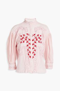 推荐Suzie crochet-trimmed embellished cotton-gauze blouse商品