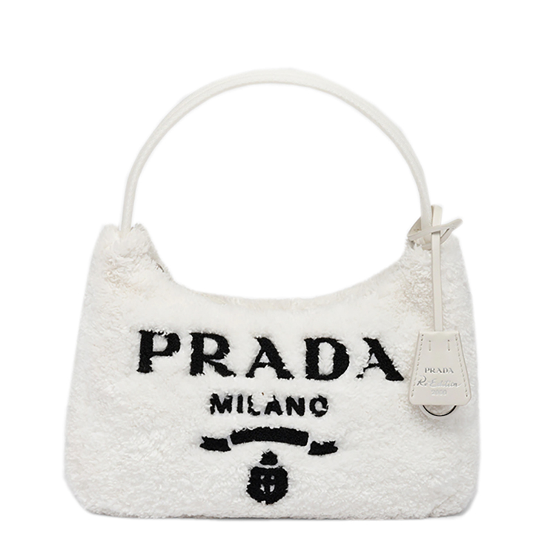 Prada | PRADA/普拉达 22新款Re-Edition 2000系列 女士迷你白色/黑色织物徽标印花饰徽标吊饰单肩斜挎毛圈包hoob流浪包1NE515_2DXO_F0964商品图片,7.9折×额外9.5折, 包邮包税, 额外九五折