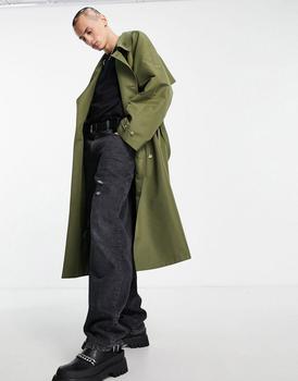 商品ASOS DESIGN oversized trench coat in khaki图片