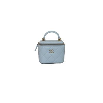 推荐Chanel Small Vanity Bag With Handle Chain Light Blue商品