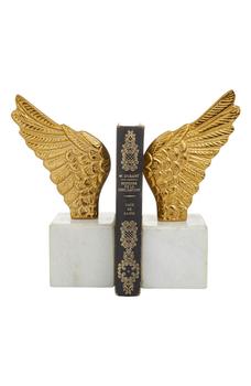 商品Goldtone Aluminum Bird Wings Bookend with Marble Base - Set of 2图片
