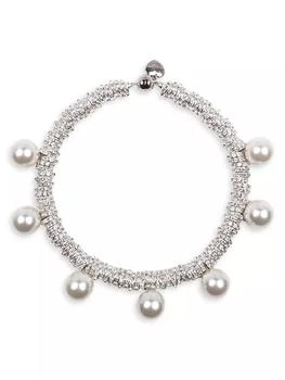 Julietta | Gaia Silvertone, Crystal & Faux Pearl Choker,商家Saks Fifth Avenue,价格¥2438