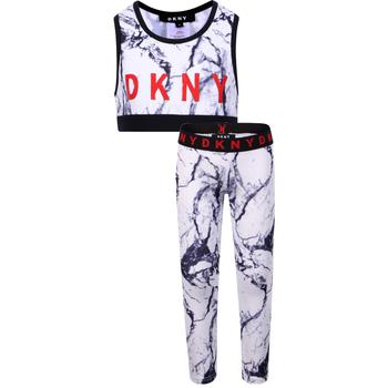 推荐Logo girls sporty tie dye tank top and leggings set in white and black商品
