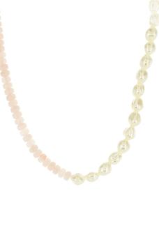 推荐Rose Quartz & Cultured Pearl Asymmetrical Necklace商品