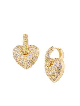 Eye Candy LA | Luxe Goldtone & Crystal Heart Huggie Earrings商品图片,5折