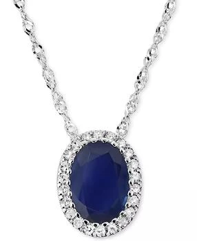 Macy's | Sapphire (7/8 ct. t.w.) & Diamond (1/20 ct. t.w.) Oval Halo Pendant Necklace in 14k White Gold, 16" + 2" extender,商家Macy's,价格¥3554