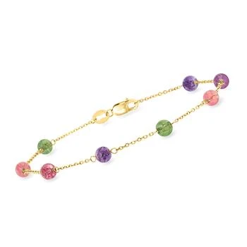 Ross-Simons | Ross-Simons Multicolored Tourmaline and . Amethyst Bead Station Bracelet in 18kt Yellow Gold,商家Premium Outlets,价格¥1877