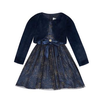 商品Rare Editions | Big Girls Foil-Mesh Satin-Bow Dress & Faux-Fur Vest,商家Macy's,价格¥301图片