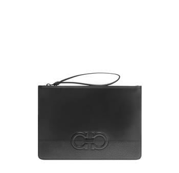 Salvatore Ferragamo | Black Leather Firenze Logo Clutch With Wrist Strap商品图片,5折, 满$275减$25, 满减