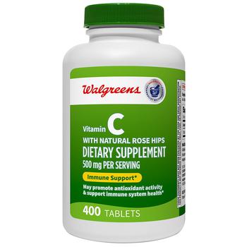 Walgreens | Vitamin C with Natural Rose Hips Tablets, 500 mg商品图片,满二免一, 满免