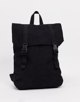 推荐ASOS DESIGN backpack in black cord with faux leather base商品