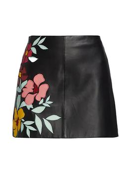 Alice + Olivia | Riley Embroidered Vegan Leather Miniskirt商品图片,6折