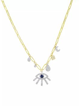 商品Meira T | Two-Tone 14K Gold, Blue Sapphire & 0.32 TCW Diamond Evil Eye Pendant Necklace,商家Saks Fifth Avenue,价格¥11704图片